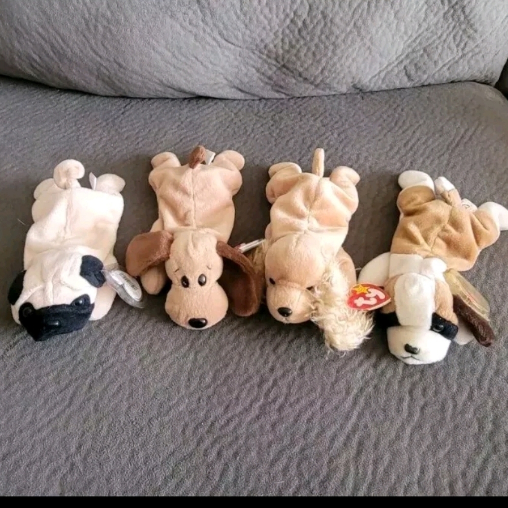 TY Beanie Collectible Toy Bundle Of 4 Dogs: Spunky, Pugsly, Bernie, and Bones